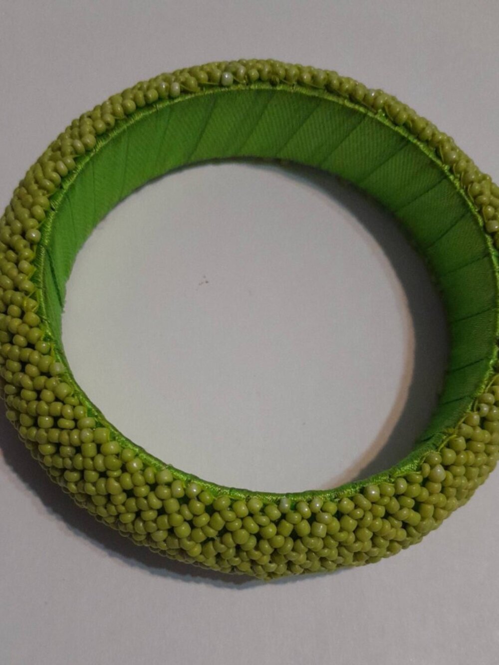 Lime Green Beaded Bangle Bracelet – Wide Boho Statement Style